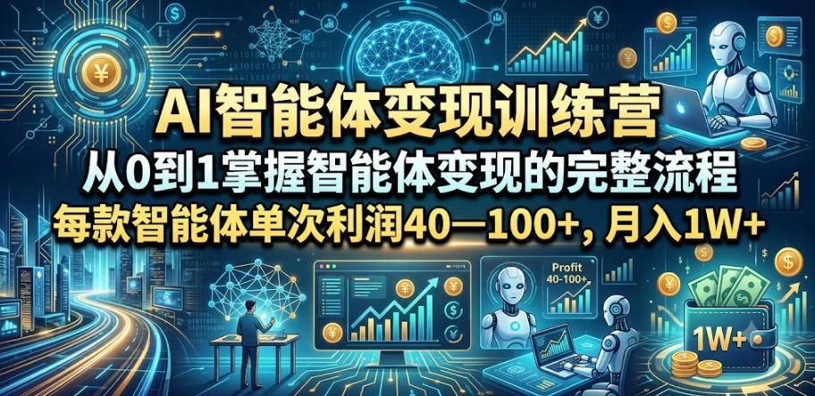 AI智能体变现训练营，从0到1掌握智能体变现的完整流程，每款智能体单次利润40—100+，月入1W+-源创文化:轻创终点站