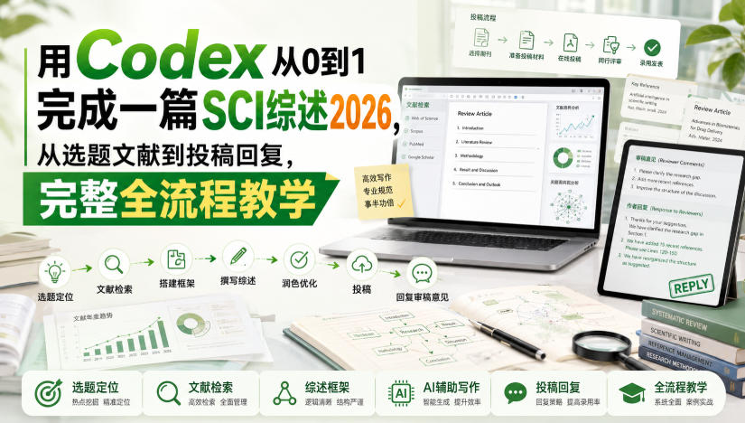 用Codex从0到1完成一篇SCI综述2026，从选题文献到投稿回复，完整全流程教学-轻创终点站