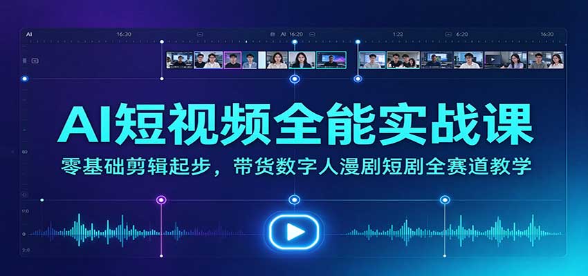 AI短视频全能实战课：零基础剪辑起步，带货数字人漫剧短剧全赛道教学-轻创终点站