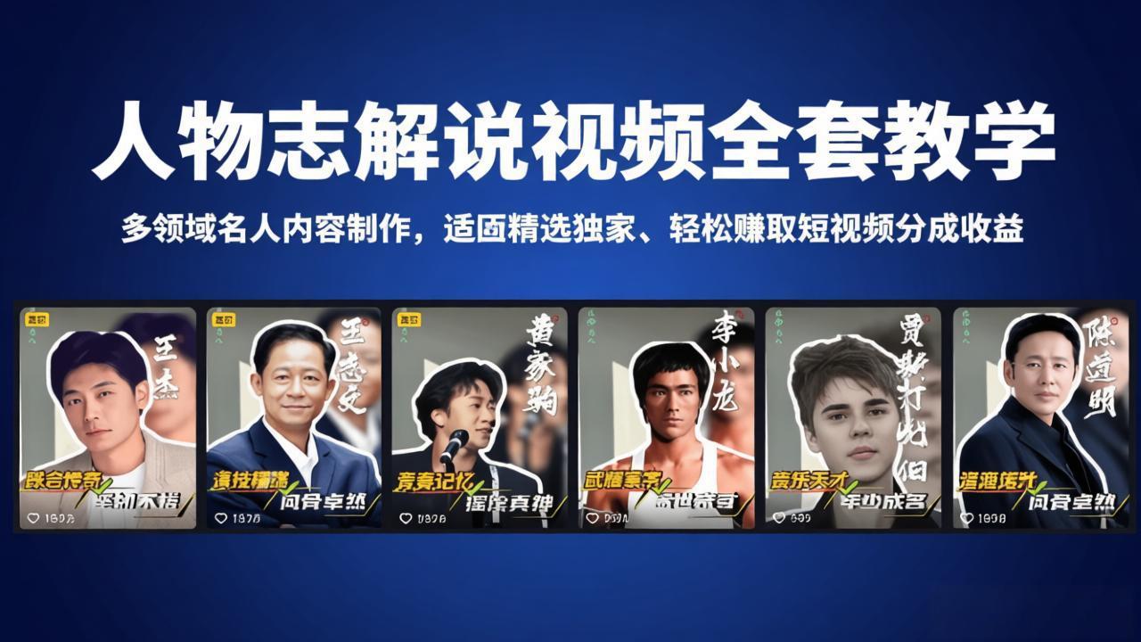 人物志解说视频全套教学，多领域名人内容制作，适配精选独家，轻松赚取短视频分成收益-源创文化:轻创终点站
