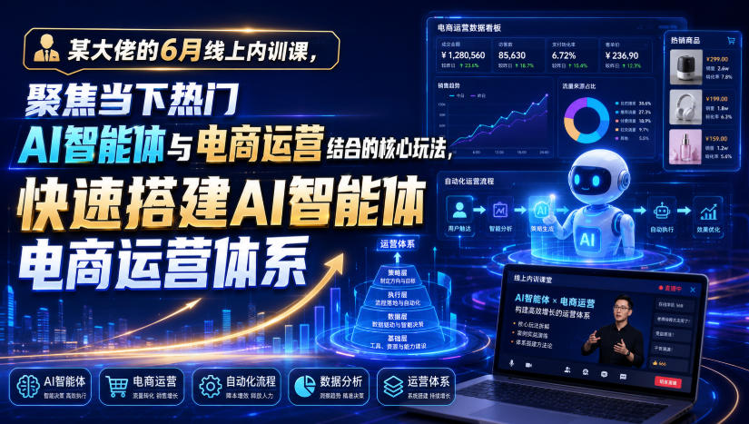 某大佬的6月线上内训课,聚焦当下热门AI智能体与电商运营结合的核心玩法,快速搭建AI智能体电商运营体系-源创文化:轻创终点站