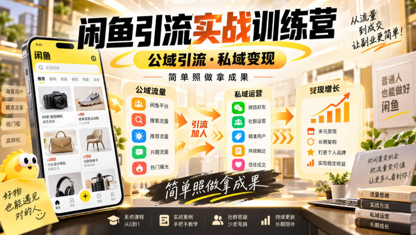 闲鱼引流实战训练营，公域引流·私域变现，简单照做拿成果-轻创终点站
