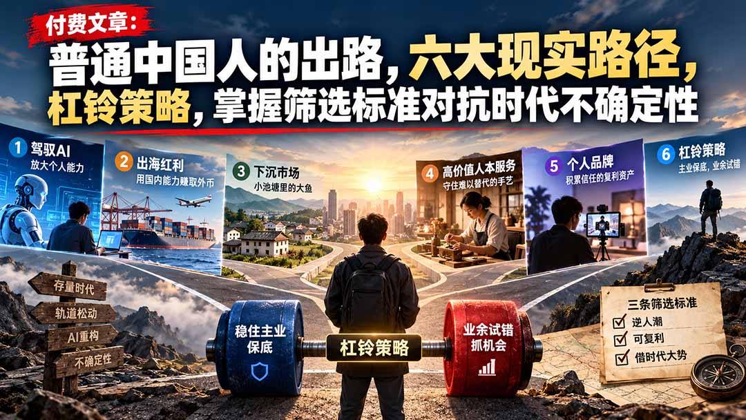 付费文章：普通中国人的出路，六大现实路径，杠铃策略，掌握筛选标准对抗时代不确定性-轻创终点站