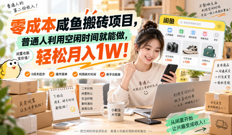 零成本咸鱼搬砖项目，普通人利用空闲时间就能做，轻松月入1W！【揭秘】-轻创终点站