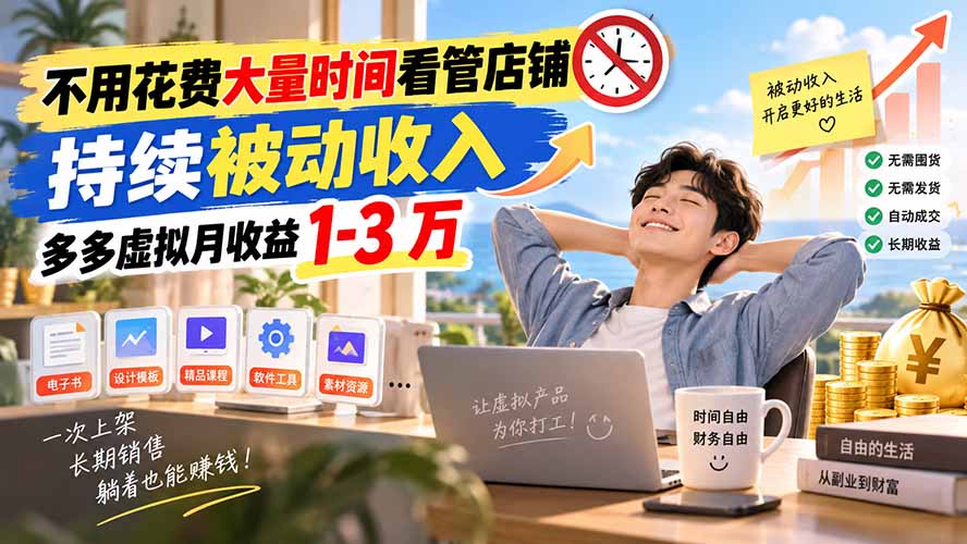 不用花费大量时间看管店铺，持续被动收入，多多虚拟月收益 1-3 万-轻创终点站