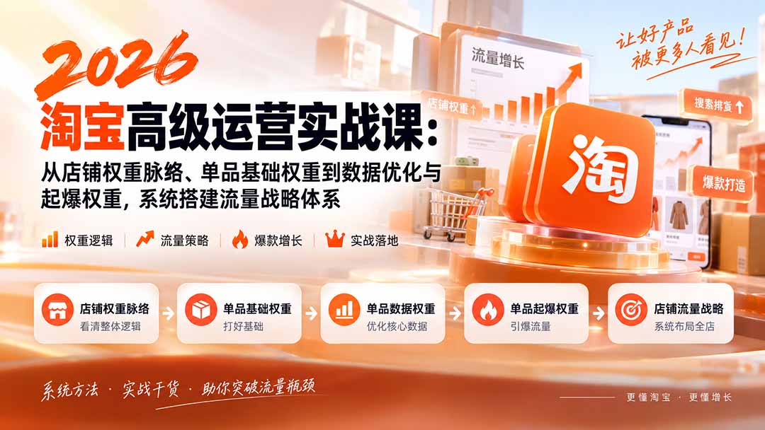 2026淘宝高级运营实战课：从店铺权重脉络、单品基础权重到数据优化与起爆权重，系统搭建流量战略体系-轻创终点站
