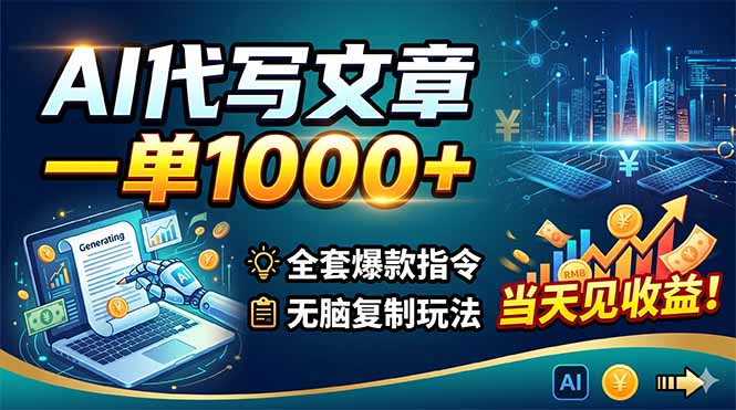 AI代写文章，一单1000+，全套爆款指令+无脑复制玩法，当天见收益！-源创文化:轻创终点站