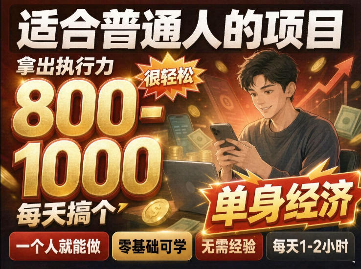 单身交友社群，普通人拿出执行力一个人每天搞个800-1k很轻松，普通人随时入局，无需经验【揭秘】-轻创终点站
