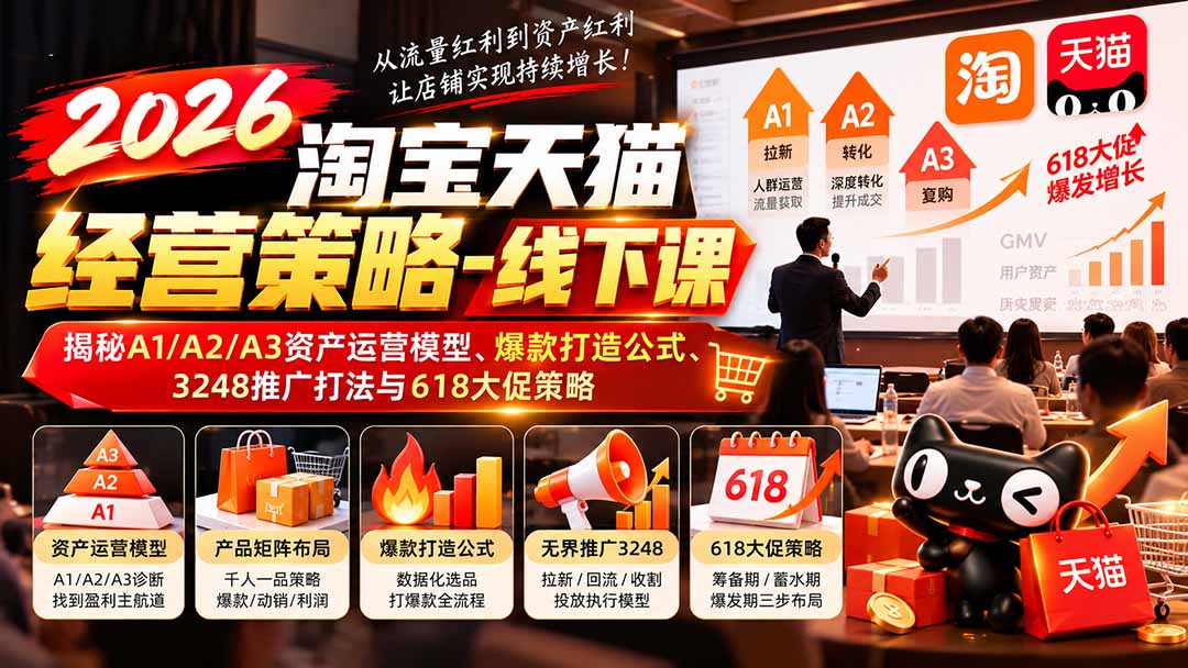 2026淘宝天猫经营策略-线下课:揭秘A1/A2/A3资产运营模型、爆款打造公式、3248推广打法与618大促策略-轻创终点站