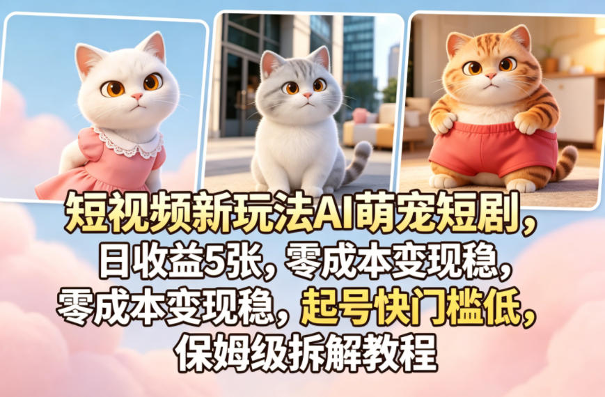 短视频新玩法AI萌宠短剧，日收益5张，零成本变现稳，起号快门槛低，保姆级拆解教程-源创文化:轻创终点站