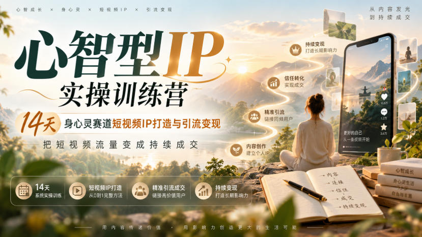 心智型IP实操训练营｜14天身心灵赛道短视频IP打造与引流变现，把短视频流量变成持续成交-轻创终点站