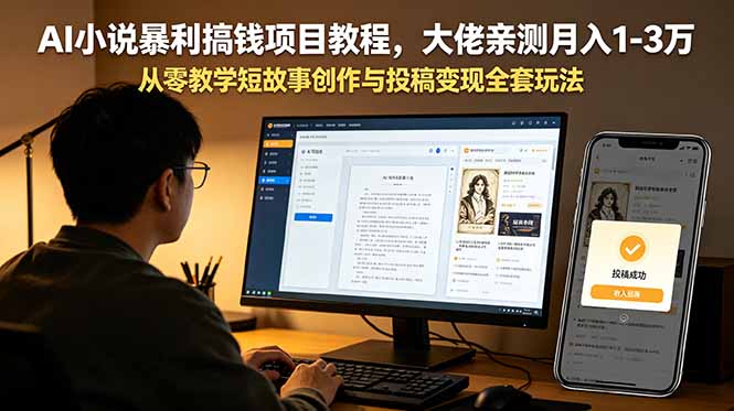 AI小说暴利搞钱项目教程,大佬亲测月入1-3万,从零教学短故事创作与投稿变现全套玩法-源创文化:轻创终点站