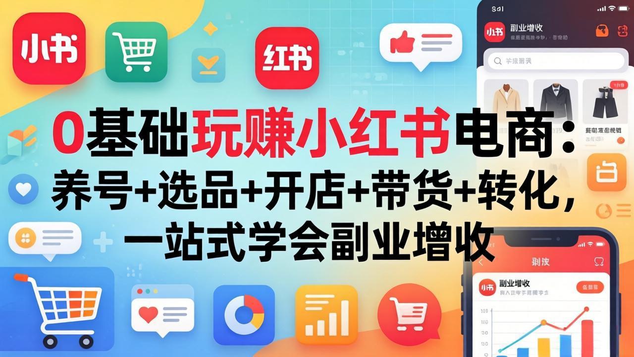 0基础玩赚小红书电商：养号+选品+开店+带货+转化，一站式学会副业增收-源创文化:轻创终点站