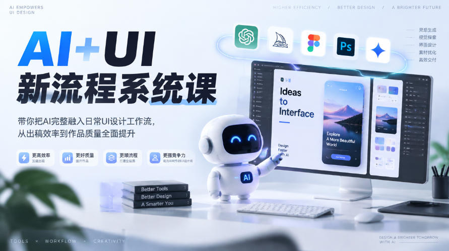 【无水印】AI+UI新流程系统课，带你把AI完整融入日常UI设计工作流，从出稿效率到作品质量全面提升(2026第4期)-轻创终点站