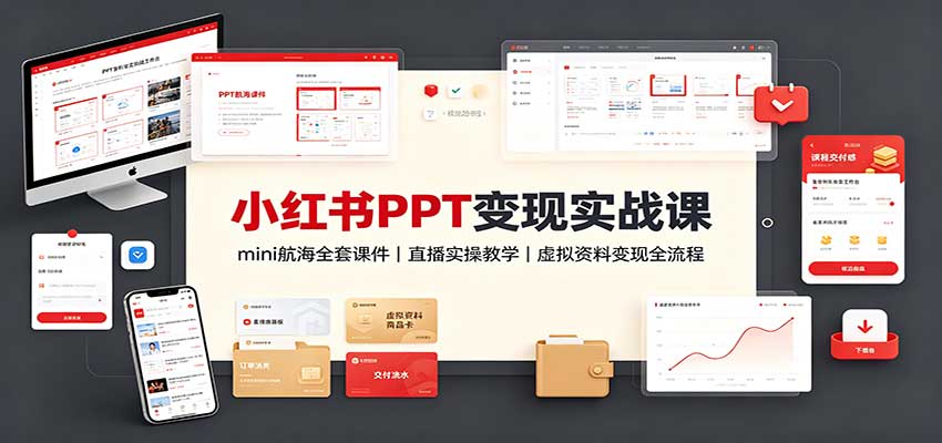 小红书PPT变现实战课：mini航海全套课件+直播实操教学，虚拟资料变现全流程-轻创终点站
