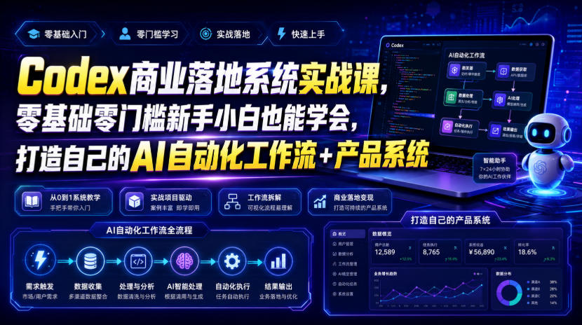 Codex商业落地系统实战课，零基础零门槛新手小白也能学会，打造自己的AI自动化工作流+产品系统(更新)-轻创终点站