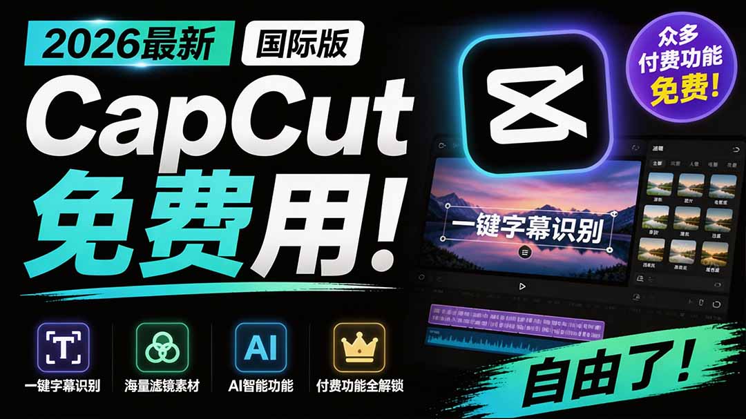 2026最新国际版剪映！CapCut 众多付费功能免费用，一键字幕识别 / 滤镜素材 / AI智能功能自由了 CapCut-轻创终点站