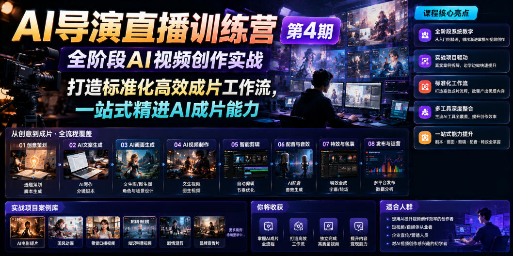 AI导演直播训练营第4期｜全阶段AI视频创作实战，打造标准化高效成片工作流，一站式精进AI成片能力-源创文化:轻创终点站