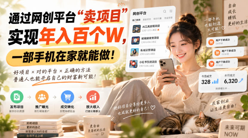 靠卖网创项目变现，一年拿下百万收益！一台手机就能操作！-轻创终点站
