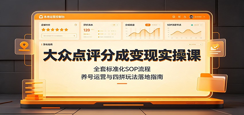 大众点评分成变现实操课：全套标准化SOP流程，养号运营与四拼玩法落地指南-轻创终点站