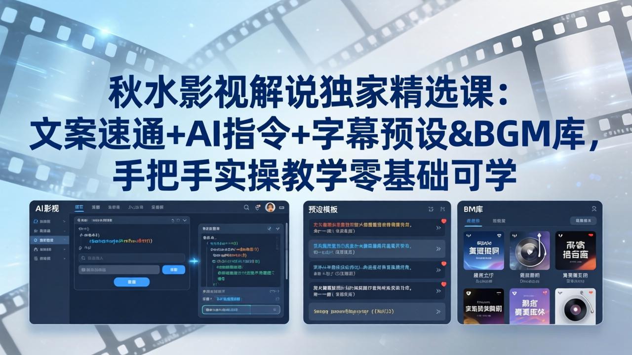 秋水影视解说独家精选课：文案速通+AI指令+字幕预设+BGM库，手把手实操教学零基础可学-源创文化:轻创终点站