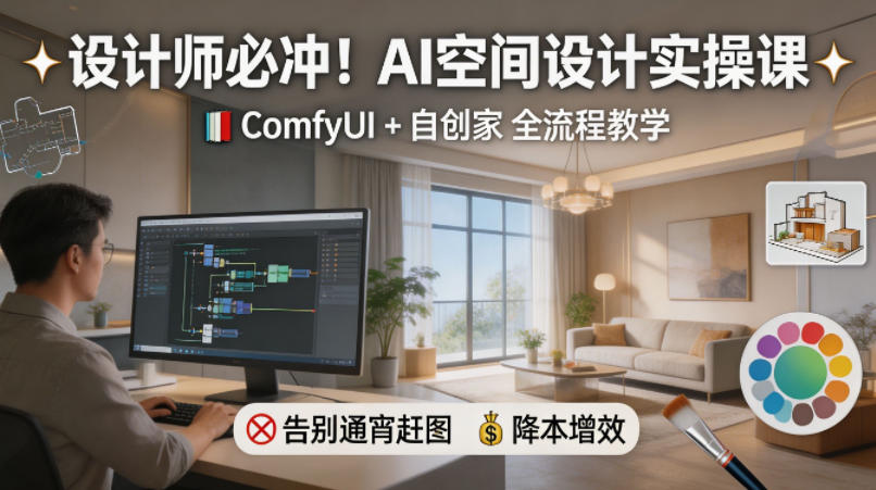 设计师必冲！AI空间设计实操课，ComfyUI+自创家全教学，告别通宵赶图，降本增效-源创文化:轻创终点站
