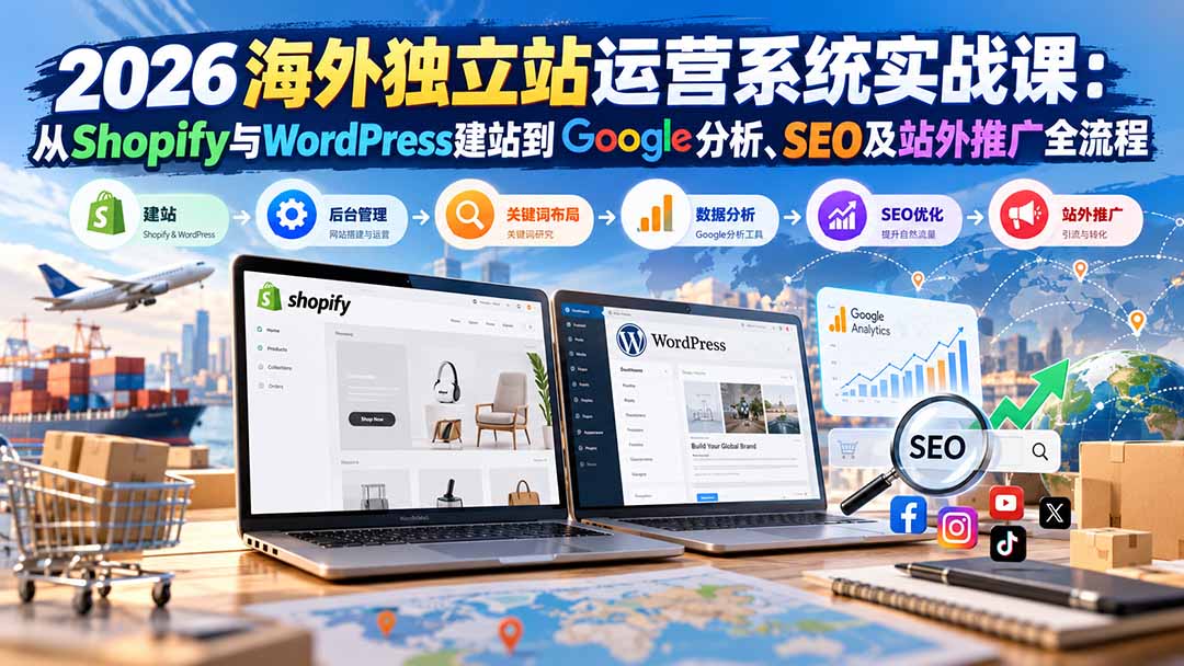 2026海外独立站运营系统实战课：从Shopify与WordPress建站到Google分析、SEO及站外推广全流程-轻创终点站