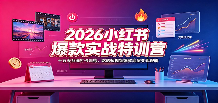 2026小红书爆款实战特训营：十五天系统打卡训练，吃透短视频爆款底层变现逻辑-轻创终点站