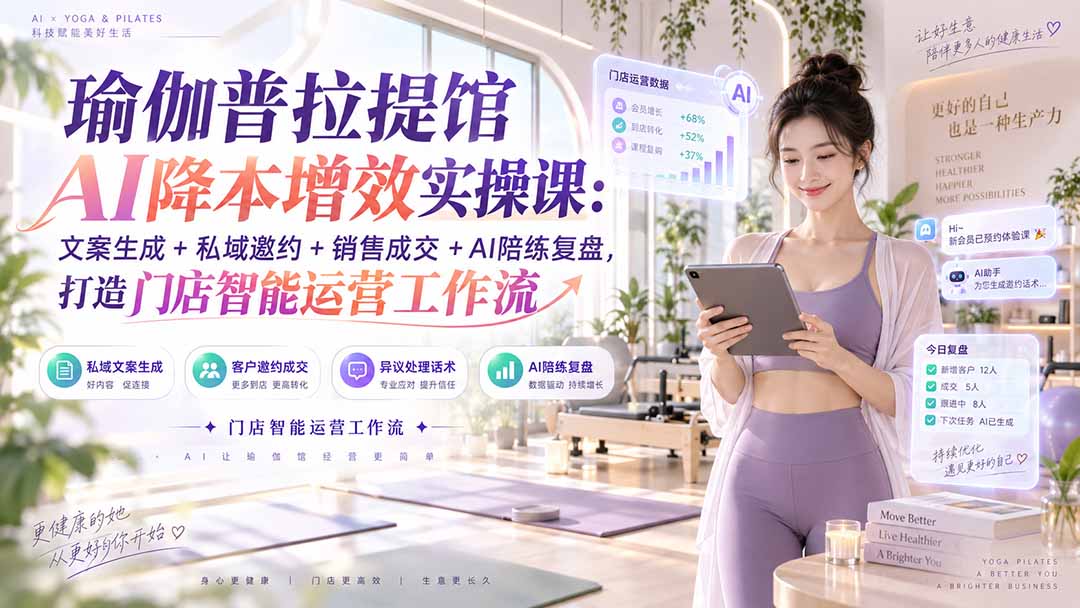瑜伽普拉提馆AI降本增效实操课：文案生成+私域邀约+销售成交+AI陪练复盘，打造门店智能运营工作流-轻创终点站