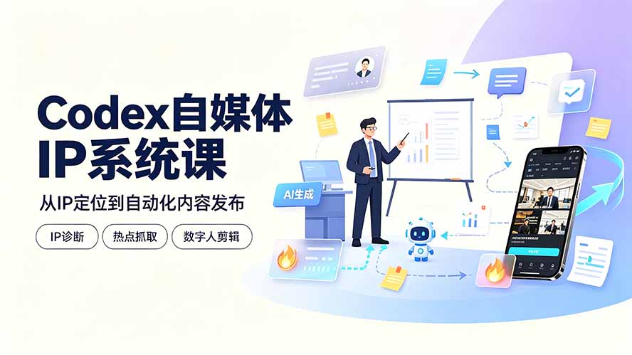 Codex自媒体IP系统课：IP诊断/热点抓取/IP蒸馏 Skill，爆款复刻数字人多平台自动发布教程-源创文化:轻创终点站