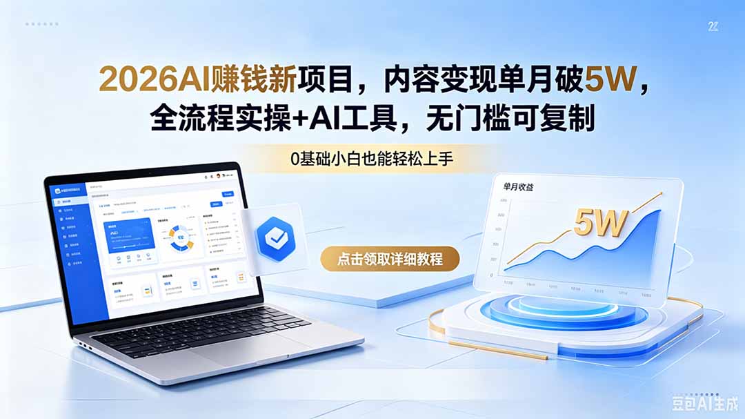 2026AI赚钱新项目，内容变现单月破5W，全流程实操+AI工具，无门槛可复制-源创文化:轻创终点站