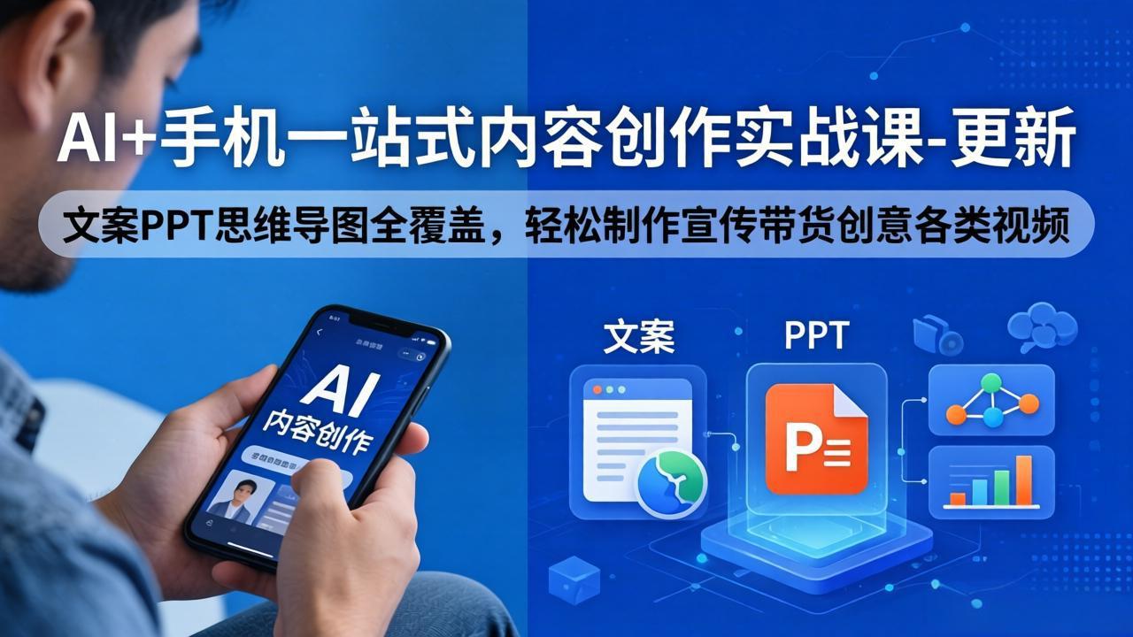 AI+手机一站式内容创作实战课-更新，文案PPT思维导图全覆盖，轻松制作宣传带货创意各类视频-源创文化:轻创终点站