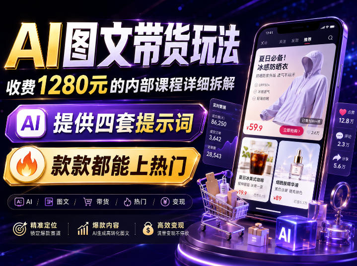 AI图文带货内部玩法，1280内部课程对外系统拆解，看完直接上手变现！-轻创终点站