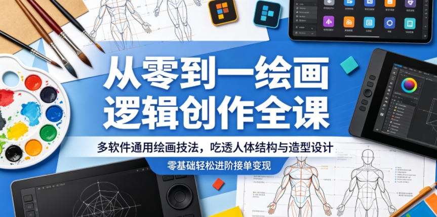 从零到一绘画逻辑创作全课，多软件通用绘画技法，吃透人体结构与造型设计，零基础轻松进阶接单变现-源创文化:轻创终点站
