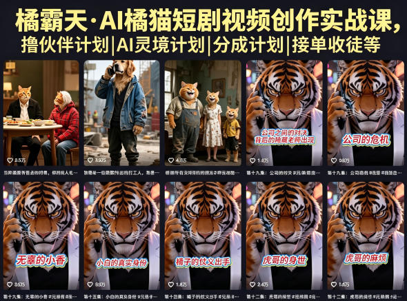 橘霸天·AI橘猫短剧视频创作实战课，撸伙伴计划|AI灵境计划|分成计划|接单收徒等-源创文化:轻创终点站
