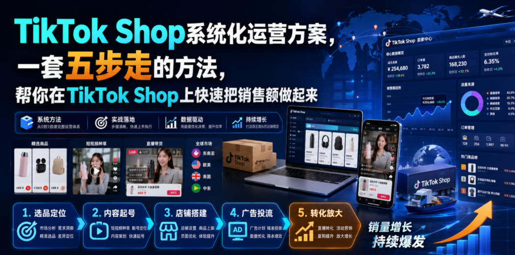 TikTok Shop系统化运营方案，一套五步走的方法，帮你在TikTok Shop上快速把销售额做起来【原创双语字幕】-轻创终点站