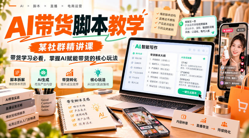 AI带货脚本教学，某社群精讲课，带货学习必看，掌握AI赋能带货的核心玩法-轻创终点站