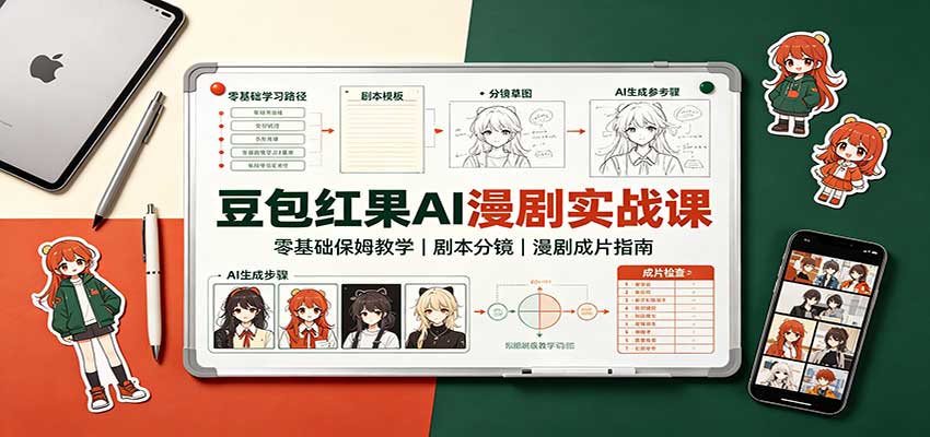 豆包红果AI漫剧实战课：零基础保姆教学，剧本分镜，漫剧成片指南-轻创终点站