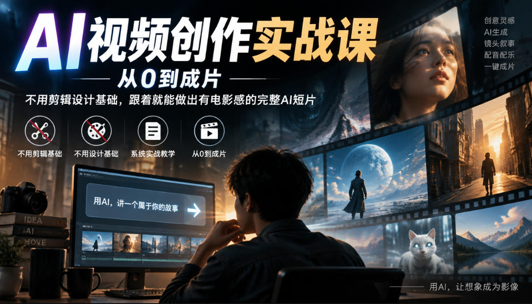 AI视频创作实战课，从0到成片，不用剪辑设计基础，跟着就能做出有电影感的完整AI短片-轻创终点站