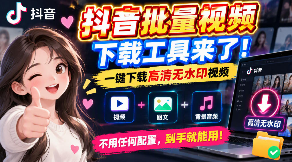 抖音批量视频下载工具，一键下载高清无水印视频，到手就能用-轻创终点站