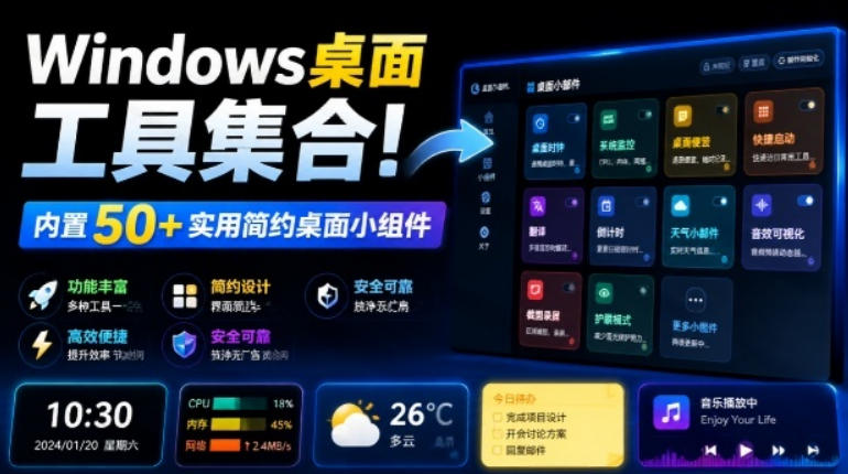 Windows桌面工具集合！内置50+实用简约桌面小组件，含截图、录屏、翻译、天气等，多秘工具箱-轻创终点站