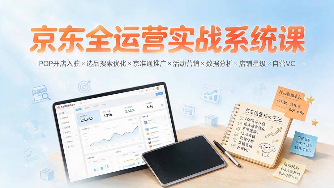 京东全运营实战系统课：POP开店入驻×选品搜索优化×京准通推广×活动营销×数据分析×店铺星级×自营VC-轻创终点站