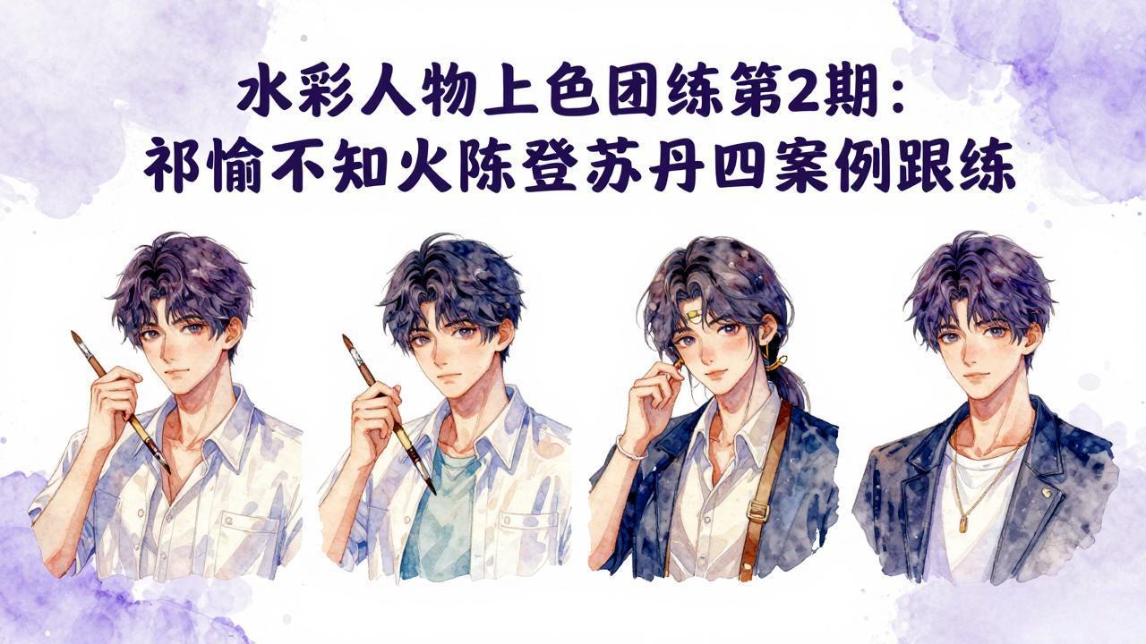 水彩人物上色团练第2期:祁煜不知火陈登苏丹四案例跟练,手把手提升绘画能力-源创文化:轻创终点站