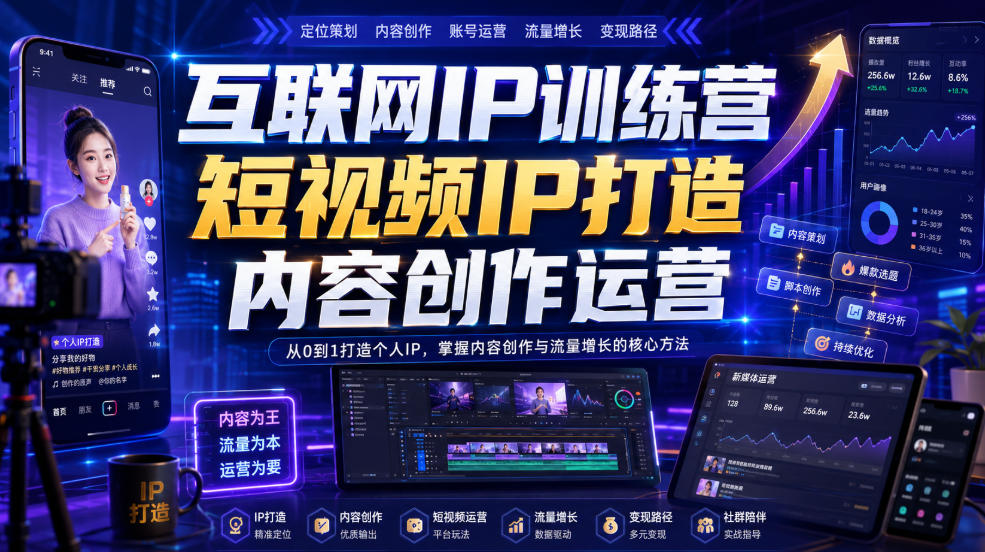 互联网IP训练营,短视频IP打造,内容创作运营-轻创终点站