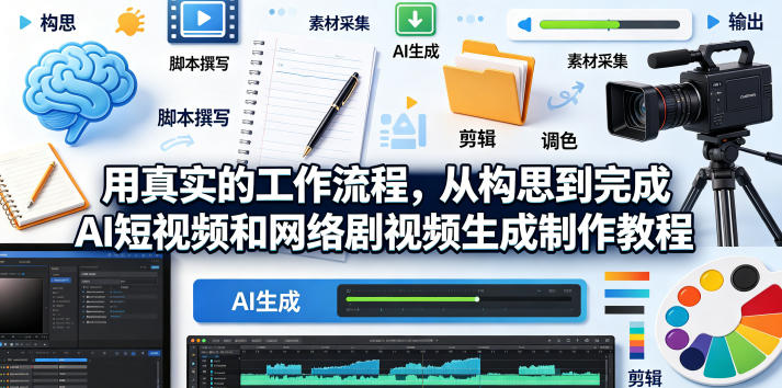 用真实的工作流程，从构思到完成AI短视频和网络剧视频生成制作教程-中英字幕-源创文化:轻创终点站