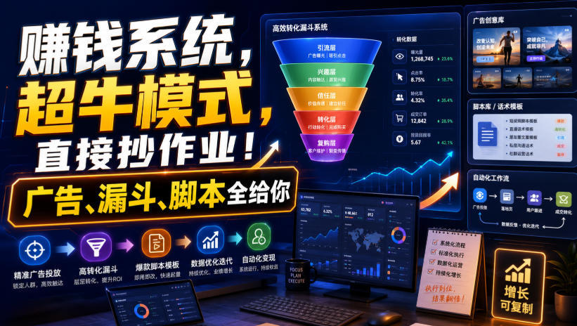 賺钱系统，超牛模式，直接抄作业！广告、漏斗、脚本全给你【原创双语字幕】-轻创终点站
