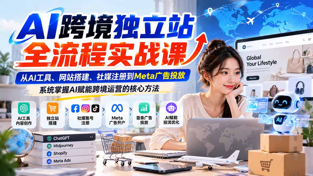 AI跨境独立站全流程实战课：从AI工具、网站搭建、社媒注册到Meta广告投放，系统掌握AI赋能跨境运营的核心方法-轻创终点站