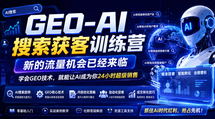GEO-AI搜索获客训练营，新的流量机会已经来临，学会GEO技术，就能让AI成为你24小时超级销售(更新0919)-轻创终点站