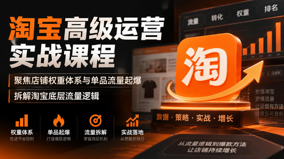 淘宝高级运营实战课程，聚焦店铺权重体系与单品流量起爆，拆解淘宝底层流量逻辑-轻创终点站