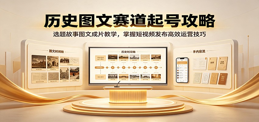 历史图文赛道起号攻略：选题故事图文成片教学，掌握短视频发布高效运营技巧-轻创终点站